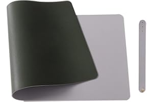 Morain Leather Desk Mouse Pad,Non-Slip PU Leather Office Desk Mat,Waterproof Laptop Desk Pad for Office and Home(Dark Green/Grey, 60x30cm)