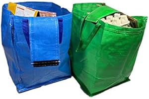 A&A Supplies UK Recycling Bags 47L (Set of 2) – Green, Blue, or Mixed – Heavy-Duty Laminated Woven Fabric – Paper, Glass Recycling – Top Flap, Handles, Tip Strap – Wipe-Clean (Blue, 2 Bags)