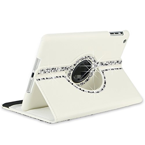 iPad Mini Etui Paket – inklusive 1 mit Strass besetztes, drehbares PU-Lederetui / 2 Stylus Stifte / 2 Display-Schutzfolien / 1 ECO-FUSED Mikrofaser Reinigungstuch – Ideal für Mädchen (grey) - 4