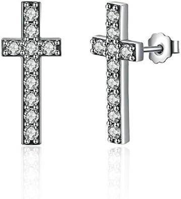 Halloween 925 Sterling Silver Earrings Studs Set with Clear Blue Cubic Zirconia Various Styles,Sold as Pair (Cross)