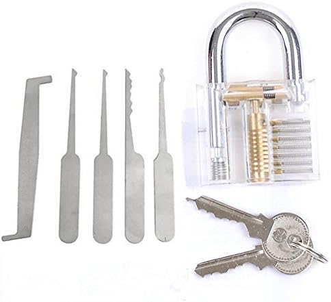 Eshowy Crystal Transparent Professional Padlocks Lock Set Training Trainer Skill Pick with 2 keys and 5 pcs crochet hook Good for Locksmith