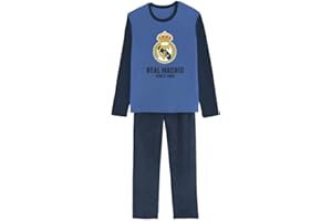 Real Madrid Pijama Invierno Oficial | Coralina Suave Hombre y Niño | Tallas S-XXL y 4-14 Años | Cálido, Cómodo y con Escudo del Club