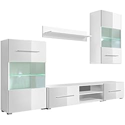 vidaXL Meuble TV Mural avec éclairage LED Meuble de télévision 5 pièces Blanc