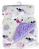 Baby Blanket Soft Colourful Mink Sherpa Lining Printed Design 0months+ 30° Wash - Purple Birds