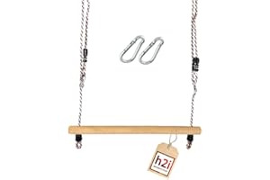 ‎H2I h2i Trapez Schaukel | Trapezstange mit höhenverstellbaren Seilen & Karabiner zum Aufhängen | Schaukelstange aus Holz | Kinderschaukel Outdoor & Indoor | Turngeräte für Kinder