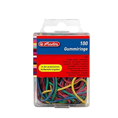 Herlitz Anneau en caoutchouc 20–70 mm Diamètre Lot de 100 dans une boîte murale/couleurs assorties