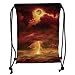 Produktbild OQUYCZ Drawstring Sack Backpacks Bags,Lake House Decor,Apocalyptic Background with Storm Beams and Full Moon End of World Like Hell Theme,Orange Yellow Soft Satin,5 Liter Capacity,Adjustable S