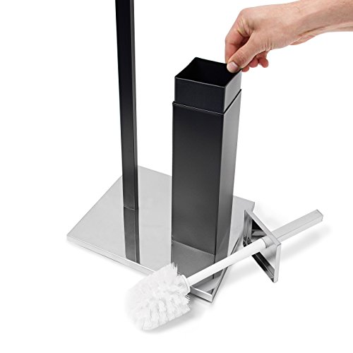 Relaxdays WC-Garnitur Edelstahl matt H x B x T: ca. 73 x 21,5 x 27,5 cm eckige WC Standgarnitur im modernen Design mit Toilettenpapierhalter und WC-Bürste im hygienischen Kunststoffbehälter, schwarz - 6