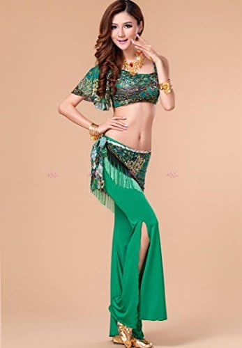 DESY Belly Dance Outfits Women's Training Lace / Milk Fiber Pattern/Print 3 Pieces Sleeveless / Short Sleeve Natural Pants / Top / Hip Scarf , m