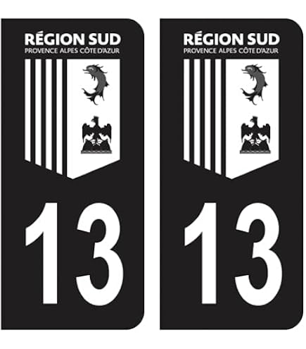 Set Di 2 Adesivi Per Targa Auto, Dipartimento 83 Var, Logo Regione Sud, Colore Nero, Francesi, 45x100 Mm - 2