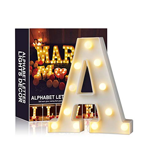 Ciojio Alfabeto Luce Bianco LED Notte Lampade Lettere Plastica Piedi Impiccagione Illuminazione per Matrimonio Festa Natale Camera Decorazione (A)