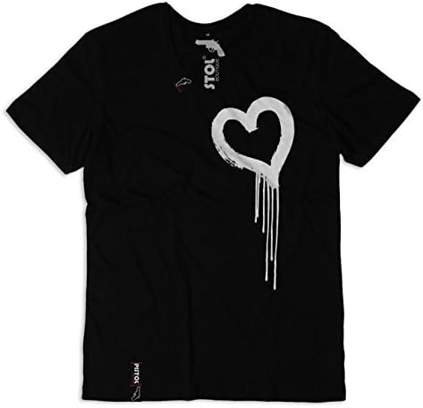 Pistol Boutique Mens Black light weight Scoop Neck "SMALL PAINT HEART" T-shirt (SMALL)