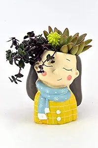 Brotherhood Enterprise Imported Dreaming Girl Winter Wear Design Resin Succulent Pot Without Plant, 1 Piece