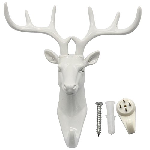 Cabeza de ciervo Evilandat, cornamenta para colgar en la pared, perchero con forma de animal, regalo decorativo., blanco