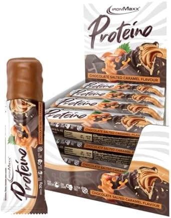 IronMaxx Proteina, barretta proteica a base di cialde con ripieno cremoso, barretta proteica ridotta zucchero, gusto Cioccolato Salato Caramello, barrette da 30g (confezione da 12)
