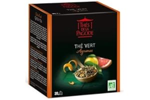THES DE LA PAGODE Thé Vert aux Agrumes Bio par Thés de La pagode⎢Thé Vert Chun mee aux Agrumes - Boîte de 20 infusettes⎢Thé Bio