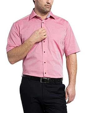 ETERNA Herren Kurzarm Hemd Comfort Fit Chambray Modern-Kent rot / chianti mit Patch 8509.56.K15P (48, Rot)