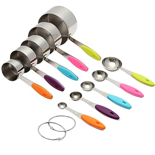 ANPHSIN 10 Piece Stainless Steel Measuring Cups and Spoons Set with Silicone Handle Grip Perfect for Baking Accessories by ANPHSIN