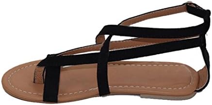 Falaiduo Fashion Women's Bohemian Beaded Ankle Strap Flat Sandal Large Size (UK6, C Black)