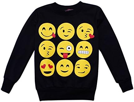 Boys Girls Emoji Sweatshirt Hoodie Kids Emoticons Leggings T-shirt Smiley Face Jumper Tops Jogging Bottoms (11-12 Years, Black (Sweatshirt))