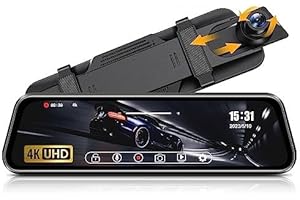Jansite 4K Dashcam Rétroviseur avec Écran Tactile IPS 10''Caméra Miroir Avant et Arrière Dashcam Voiture avec IP69 Caméra Arrière Carte SD 64G Gratuite WDR Capteur G