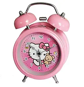 RIANZ Kids Metal Table/Desk Twin Bell Alarm Clock with Light (Small , Pink)