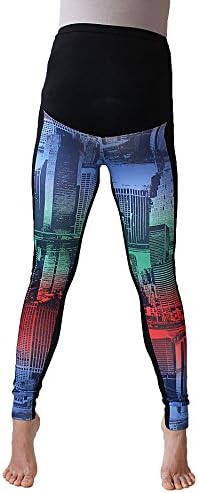 Maternity Leggings, Mirror Print Over Bump,Gray, Black, No See Through Maternity Leggings (M, Urban Print)
