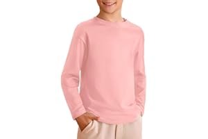 Haloumoning Maglietta per bambini, a maniche lunghe, girocollo, tinta unita, basic a maniche lunghe, per il tempo libero, sport