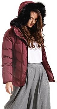 Charcoal Fashion Hooded Puffa Jacket Orchid (Maroon/Burgundy, Black Hood Fur) (12)