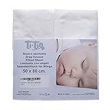 Ti-Tín, Lot de 2 draps housse pour petit lit bébé/100% coton percale/Lot de 2 draps housse blancs réglables avec élastique/50x80cm