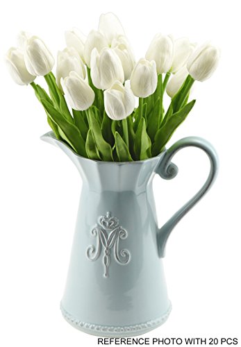 10 Stück Tulpen Gefühlsecht (Real Touch) Künstliche Blumen-Bouquet Dekoration, ideal für die Hochzeit, Braut, Party, Zuhause, Büro Dekor DIY (Weiß) - 3