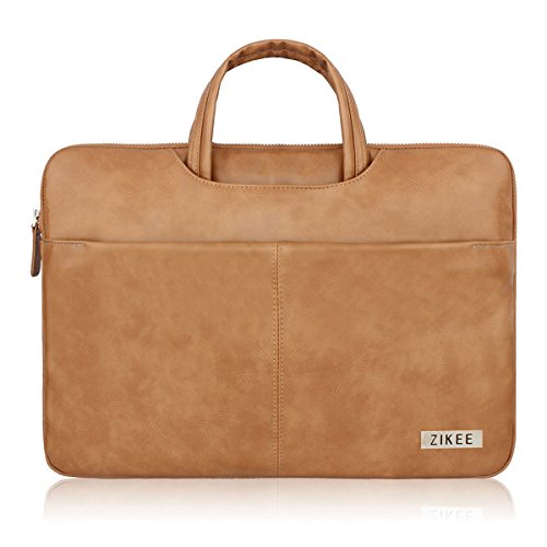 Zikee 15-15,4 Zoll MacBook Pro / Air Kunstleder tasche Laptop Hülle Notebooktasche Laptoptasche mit Handgriff und diversen Taschen. Stilvolle, wasserfeste Business-Aktentasche für den Schutz Ihres MacBooks (Braun,15,4)