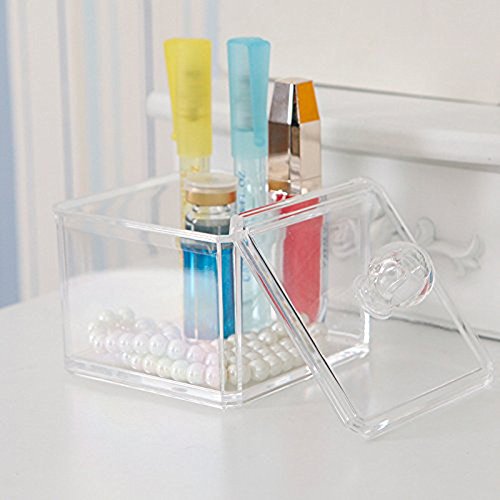 FAS1 Cosmetics Halter Quadrat Klar Acryl Make Up Fall Wattestäbchen Stick Aufbewahrung Baumwolle Pads Baumwolle Ball Zubehör Organizer, Single Tier - 2