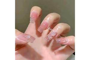 WOOXDYUK 24 sztuki uñas postizas, uñas postizas mate, puntas de presión, cobertura completa, arte de uñas, color pink desnudo, pestañas de pegamento de manipuura de camelia para mujeres y niñas