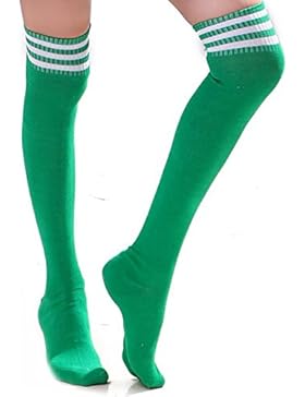 HugeStore Damen Frauen Lange Streifen Socken Overknee Strümpfe Kniestrumpfe Strumpfhose Socken Grün Weiß