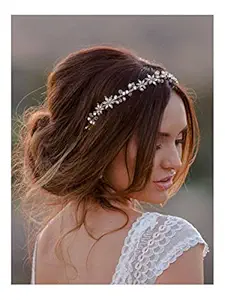 SWEETV Rhinestone Wedding Headband Hair Vine Headpieces Gold Birdal Hair Accessories for Brides