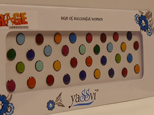 Multicoloured Round Bindi Large Pack Approx 30 Self Adhesive Indian Tikka Black Border Gem Bridal RA50