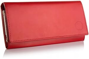 BETLEWSKI - Mały portfel damski ze skóry – portfel z blokadą RFID – portfel mały – naturalny skórzany portfel z wieloma przegródkami na karty i przegródką na monety – 19,2 x 10,2 x 3,7 cm, czerwony,