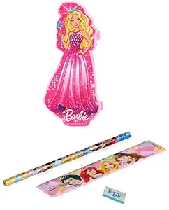 School Mate Disney Barbie Theme Shape Double Layer Pencil Box Stationery holder for boys and Girls with free Gift Pencil, Scale and Eraser Geometry Box pencil pouch (Pink)