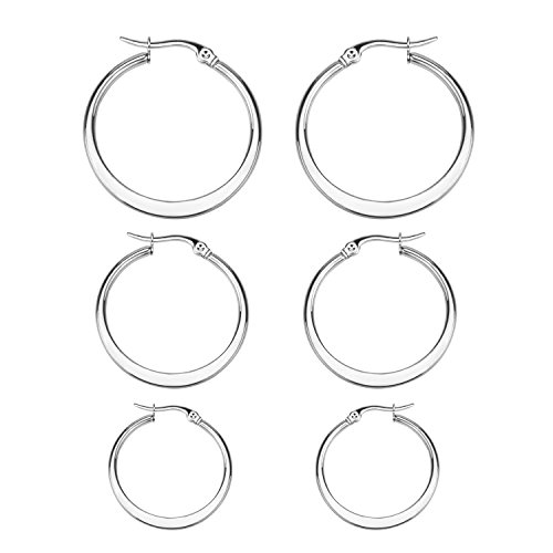 luxusteel Orecchini a cerchio da donna in acciaio inox 20 mm 30 mm 40 mm in acciaio e oro colore, Acciaio inossidabile, colore: bianco, cod. LUXUSTEEL