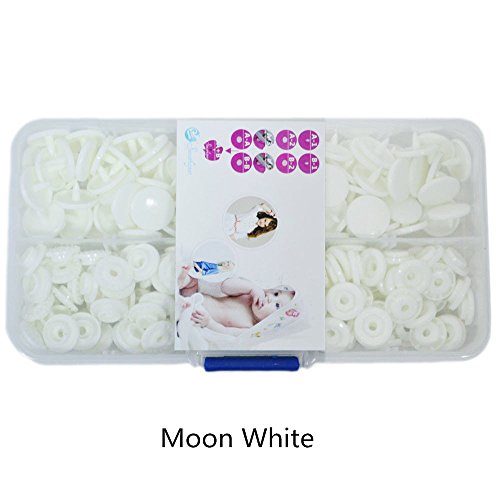 Seawhisper Starter Pack of 50 Complete Snaps/T5 Plastic Snap Fasteners Sets for Sewing Cloth Diaper/Bibs/Unpaper Towels/Nappies/Buttons/Mama Pads - A52 Moon White