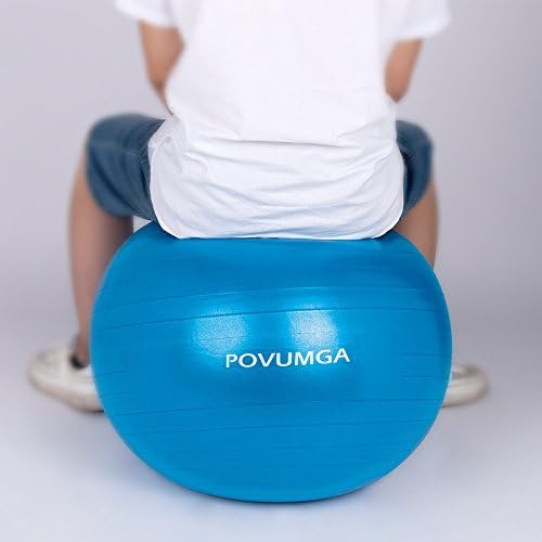 POVUMGA Exercise Ball Blue 55cm for Fitness GYM Yoga Core Stability Balance Pregancy Birthing Exercise PVC Anti Burst with Pump