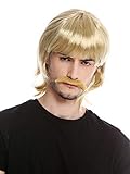 Nuevo y en empaque original! WIG ME UP ® - 91105-ZA89 Peluca y Bigote Hombres Halloween Carnaval Largo Liso Policía de 1970 70s Retro mujól Rubio