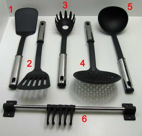 Küchenhelfer SET mit Hängeleiste, 5 Haken, Küchen Helfer Leiste, 5 Küchengeräte (LHS) - 2