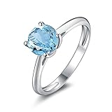 AnazoZ Modeschmuck Rund Brillantschliff 7X7mm Blau Topas Damen Eheringe 925 Sterling Silber Kristall Verlobung Hochzeit Band Ringgr.57 (18.1)
