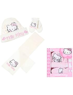 Set Schal Mütze und Fäustlinge Baby Mädchen Hello Kitty rosa und Ecru von 6bis 36Monate