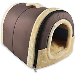 ANPI 2 en 1 Casa y Sofá para Mascotas, Lavable a Máquina Casa Nido Cueva Cama de Perro Gato Puppy Conejo Mascota Antideslizante Plegable Suave Calentar con Cojín Extraíble, 3 Tamaños