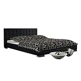 Polsterbett mit höhe Oberkante Bettseite 25 cm, Bett Rückenlehne mit weichem Kunstleder bezogen für angenehmes anlehnen