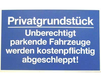 Preisvergleich Produktbild 5 Stk. Gebotsschild 'Privatgrundstück Parken verboten' - 400x250mm