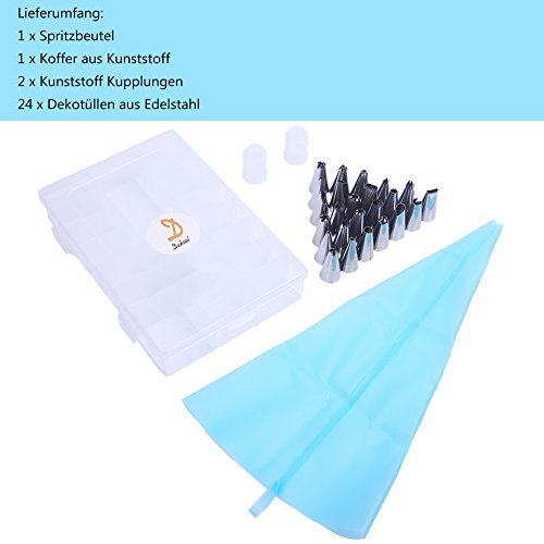 Dekool Spritztüllen Set mit 24 Stücke Garniertülle und 2 Kupplung für Keksen, Plätzchen, Pralinen, Geburtstag Tortendeko und Torten Deko Decorating Tools aus Edelstahl - 7